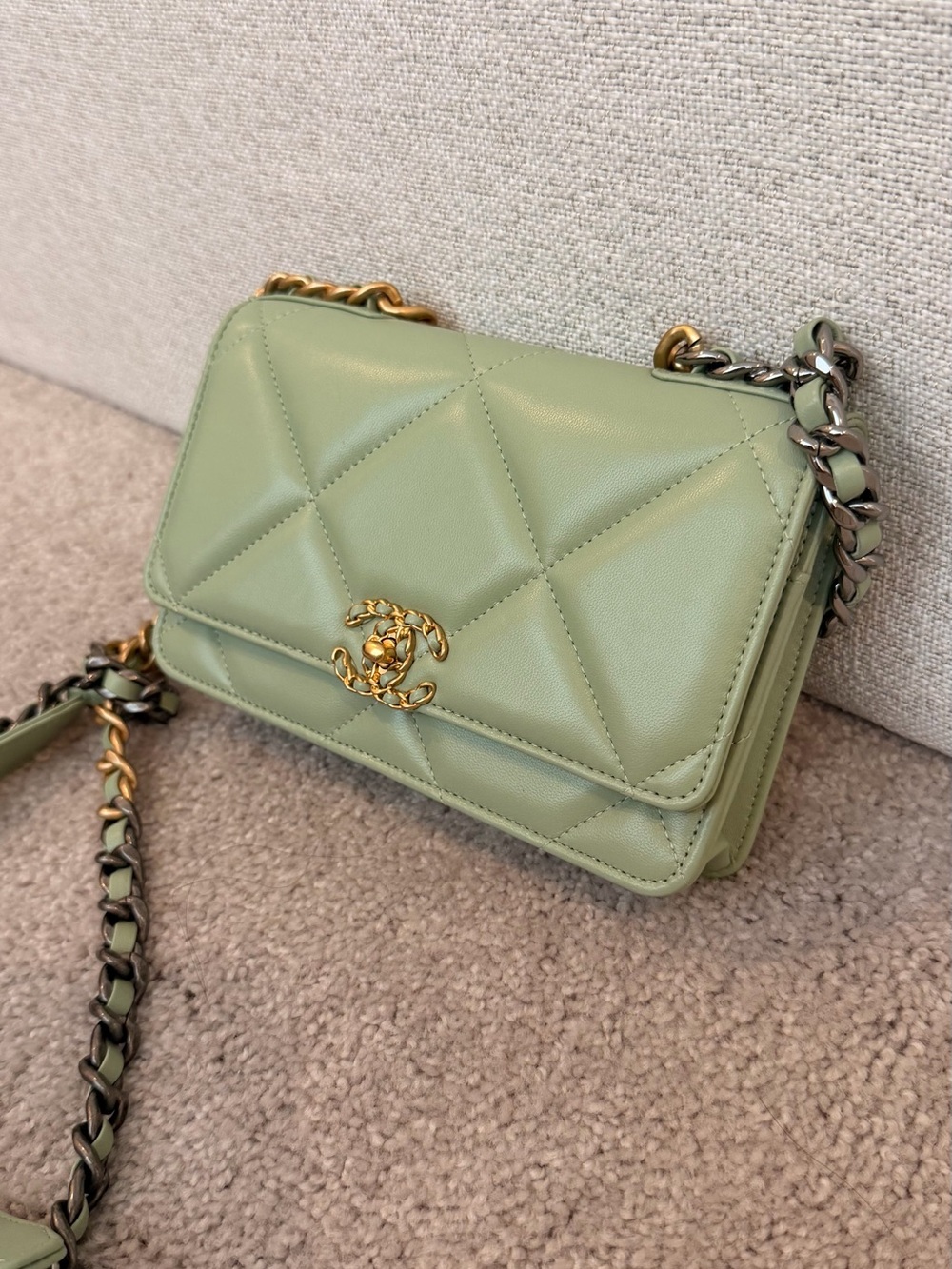 CHANEL Quilted Mini Flap Crossbody in Sage Green with Gold Chain - Picture 3 of 7